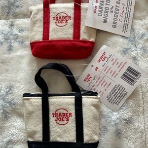 Set of 2 Trader Joe's Red and Navy Blue  Micro Tote Bags